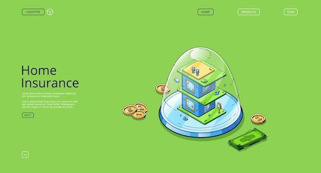 Home insurance isometric landing page protection