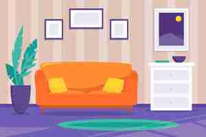 Free vector home interior background orange sofa