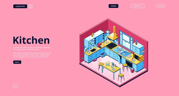 ホームキッチンアイソメトリックランディングページ