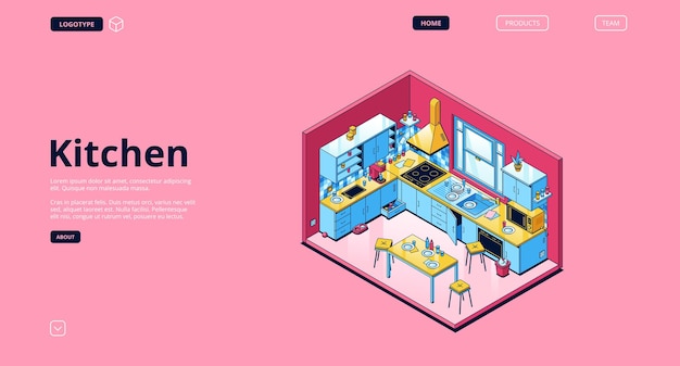 Home kitchen isometric landing page