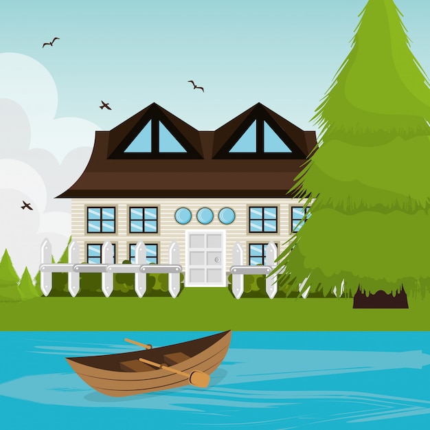 Home landscape cartoon graphic