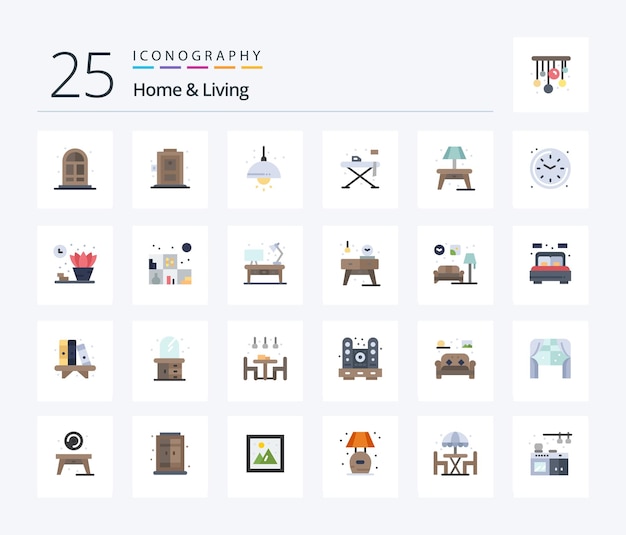 Home and living 25 flat color icon pack including watch living living home living