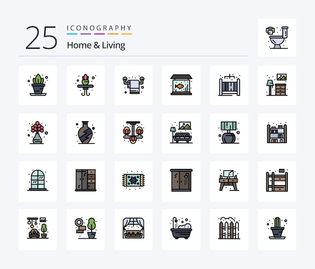 Free vector home and living 25 line filled icon pack including lump living living home living