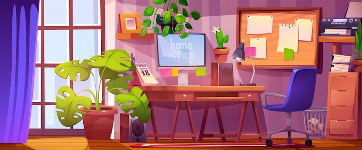 Free Vector home office interior with furniture and equipment