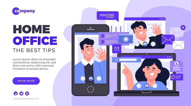 無料ベクター ホームオフィスのwebバナーテンプレート