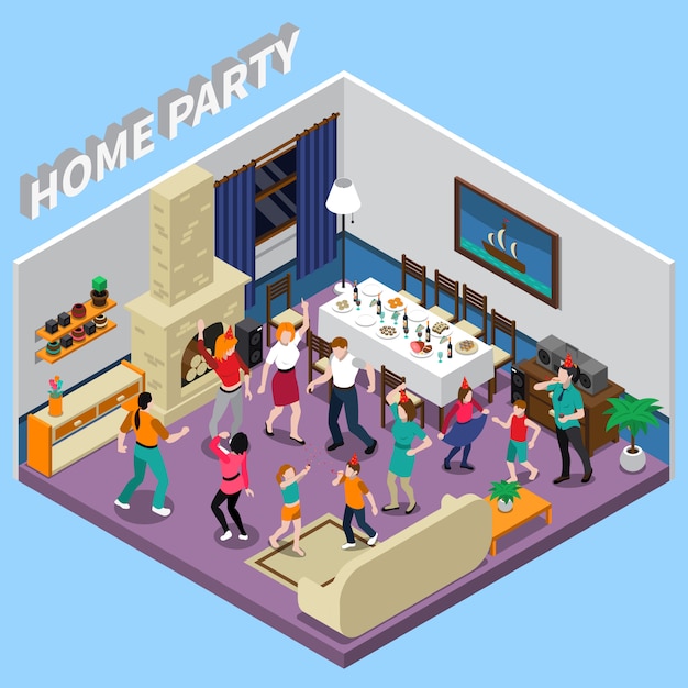 Free vector home party isometric illustration