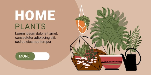 Free vector home plants horizontal banner