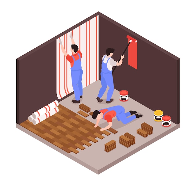 Бесплатное векторное изображение Ремонт дома ремонт изометрическая композиция иллюстрация