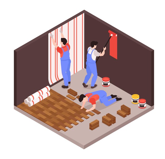 Home remodeling repair service isometric composition illustration