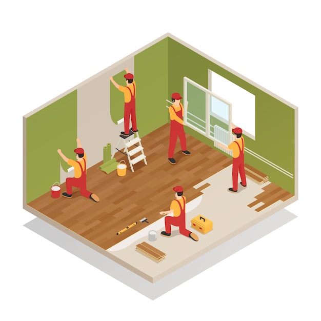 Free vector home renovation isometric composition