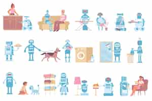 Free vector home robots icon set