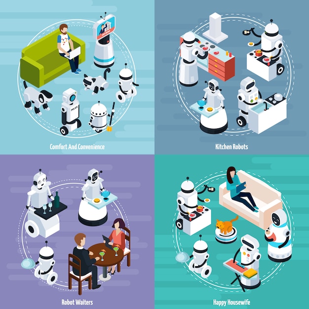 Free vector home robots isometric design concept