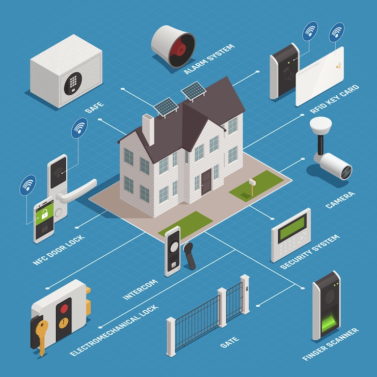 Free Vector home security appliances flowchart