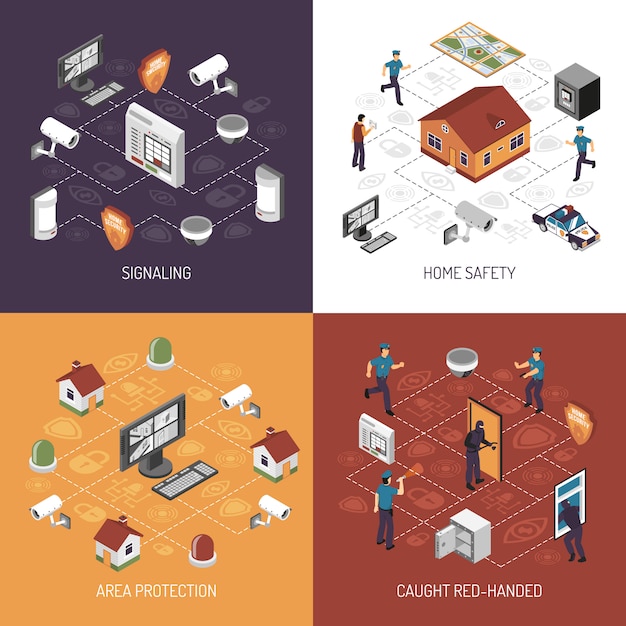 Home Security Isometric Icons Square | Free Vector Download