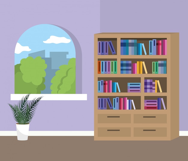 Free vector home study room with books design