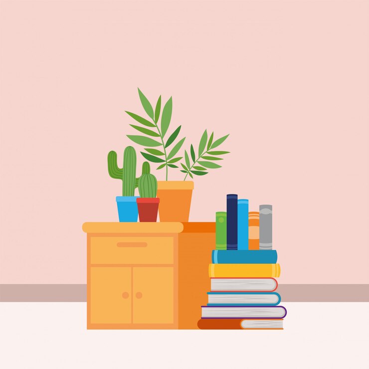 Free Vector home study room with books 