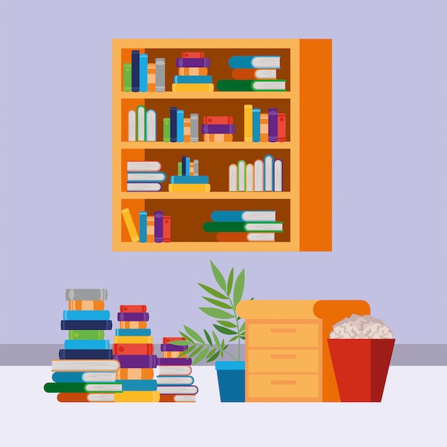 Home study room with books 