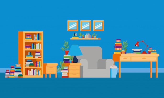Home study room with books 