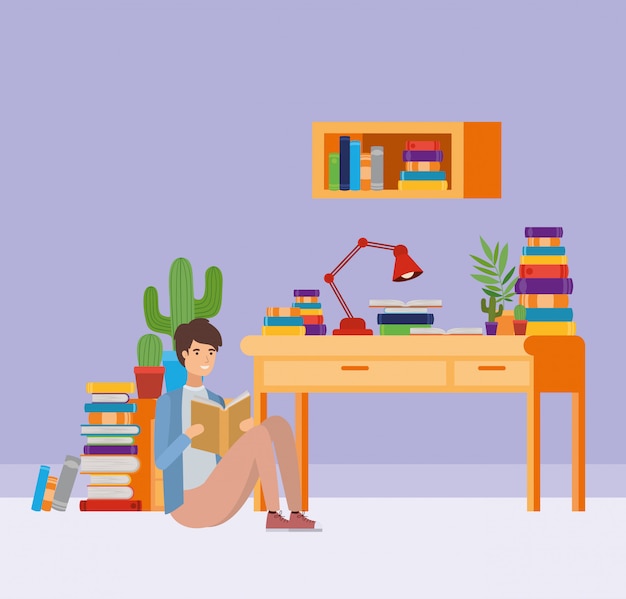 Бесплатное векторное изображение Домашний кабинет с книгами