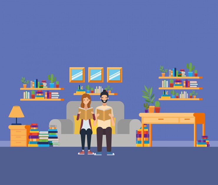 Free Vector home study room with books 