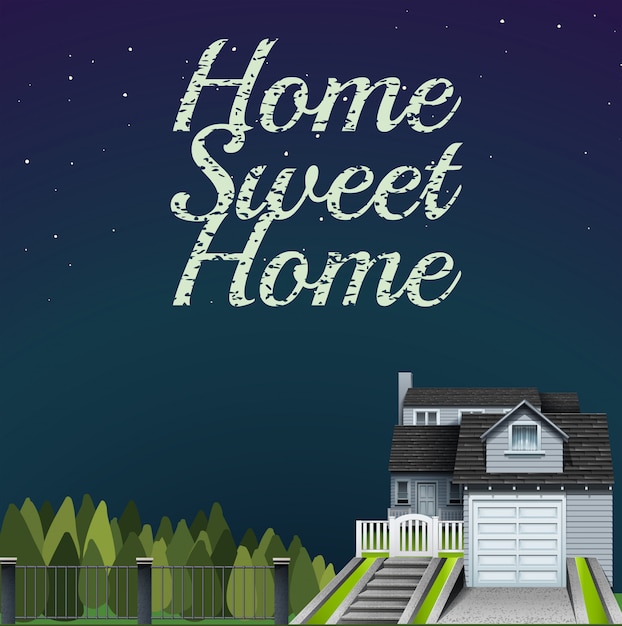 Free vector home sweet home at night time card