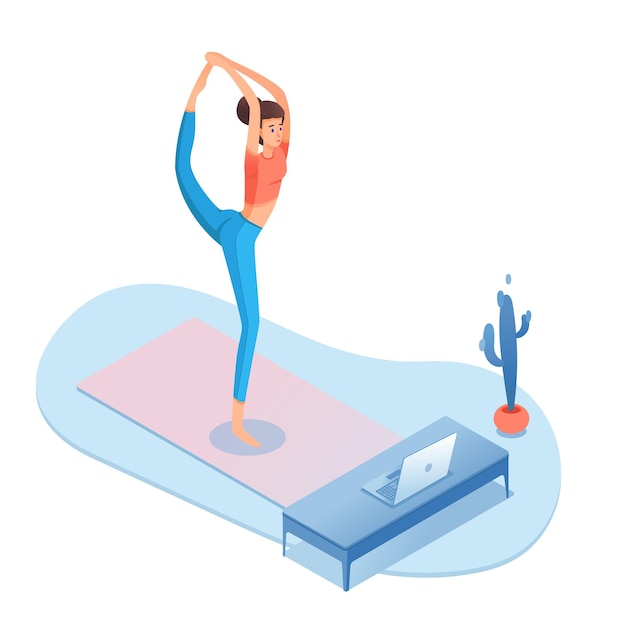 Бесплатное векторное изображение Домашняя йога, пилатес с молодой женщиной в спортивной одежде