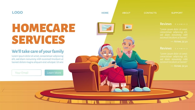 Free vector homecare services cartoon landing page.