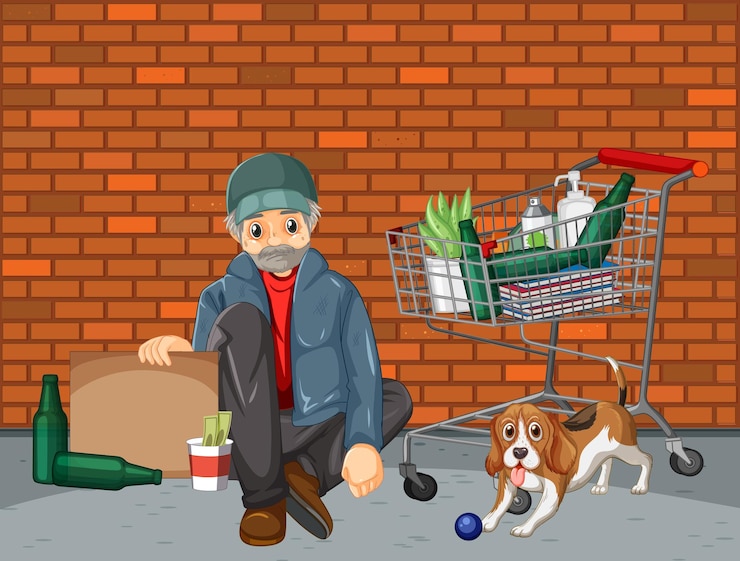 Free Vector homeless man sitting with a dog