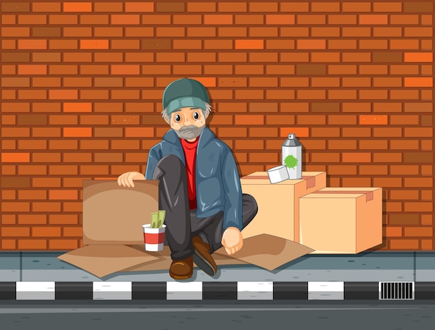 Free vector homeless old man cartoon character