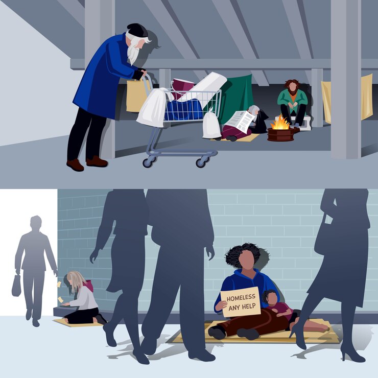 Free Vector homeless people flat compositions