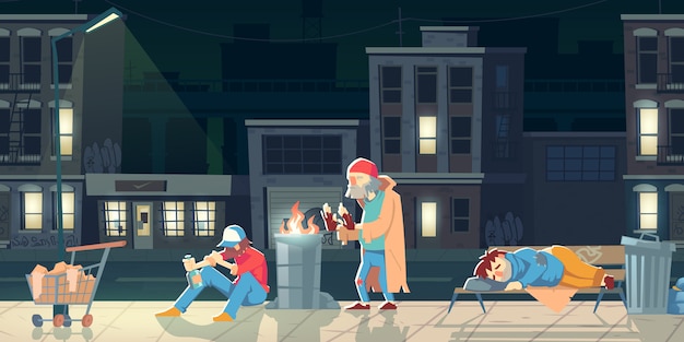 Free vector homeless people in ghetto illustration.