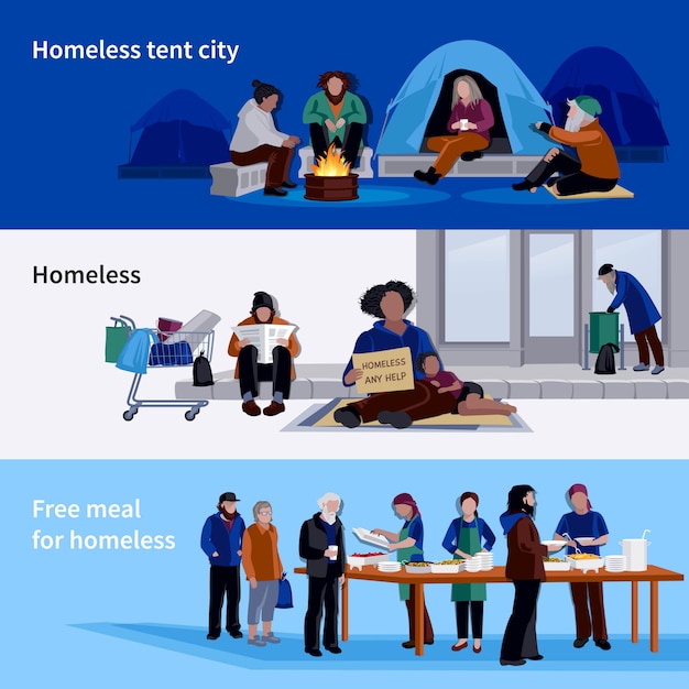 Homeless people horizontal banners