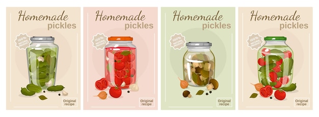 Free vector homemade pickles poster set