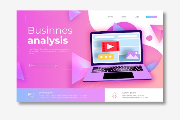 Free vector homepage about business analysis with laptop illustrated