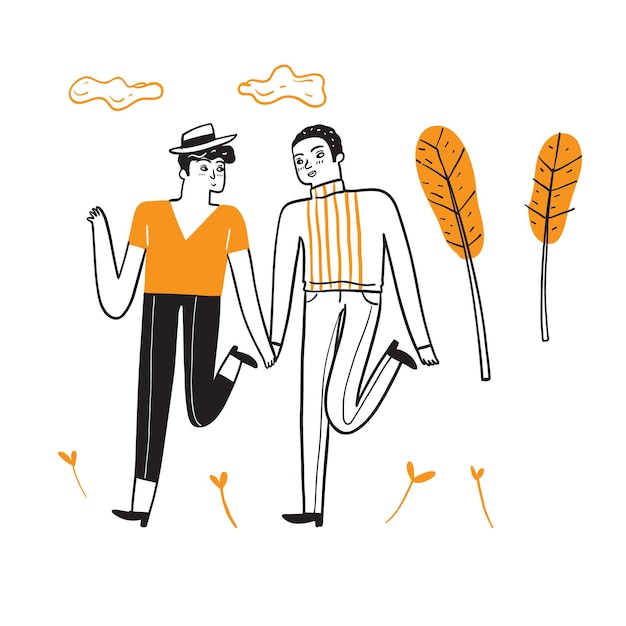 Free vector homosexual couple celebrating love walking holding hands.