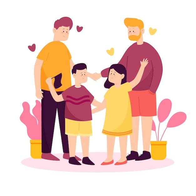 Free vector homosexual family celebrating pride day