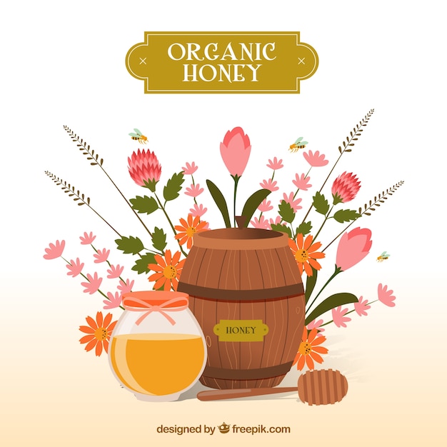 Free vector honey background with a barrel