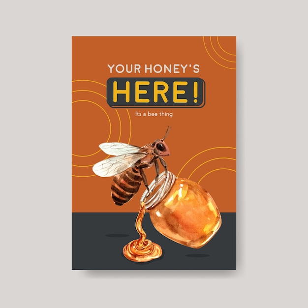 Free vector honey bee watercolor card