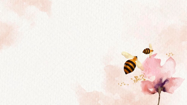 Free vector honey bees and flower watercolor background