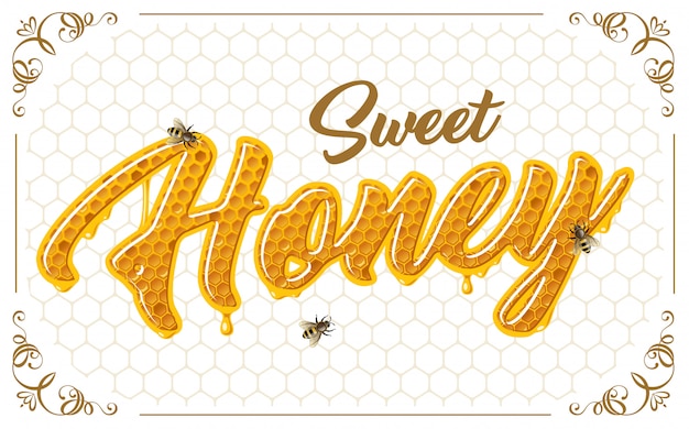 蜂と蜂蜜のレタリング
