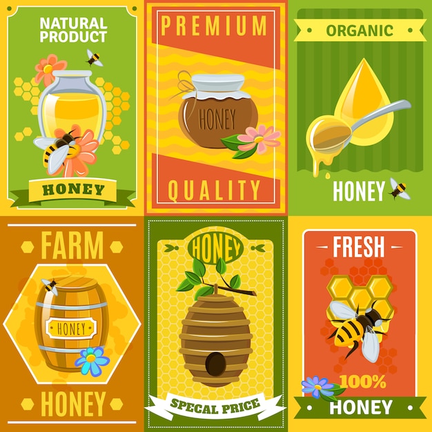 Vettore gratuito set di poster di miele