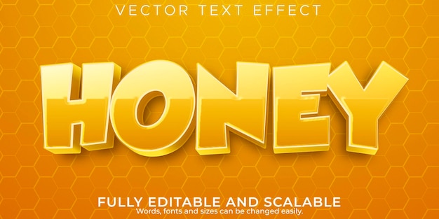 Медовый текстовый эффект, редактируемая пчела и естественный стиль текста