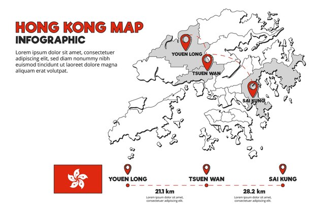 Modello di infografica mappa di Hong Kong