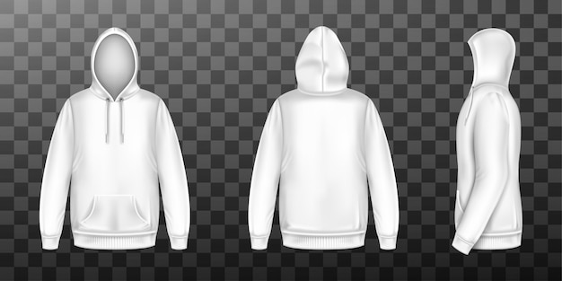Free vector hoody white sweatshirt mock up front side back set