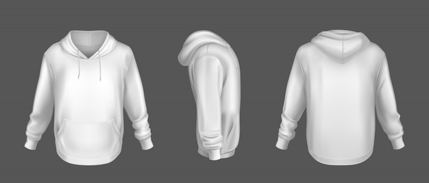 Free vector hoody white sweatshirt mock up front side back set