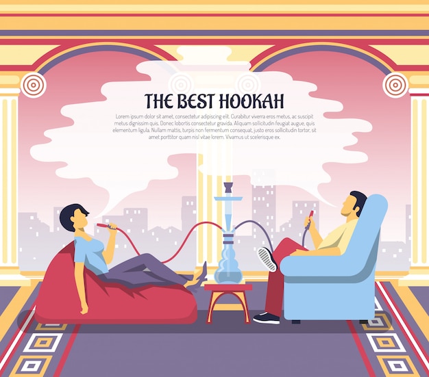 Hookah smoking lounge advertisement illustration