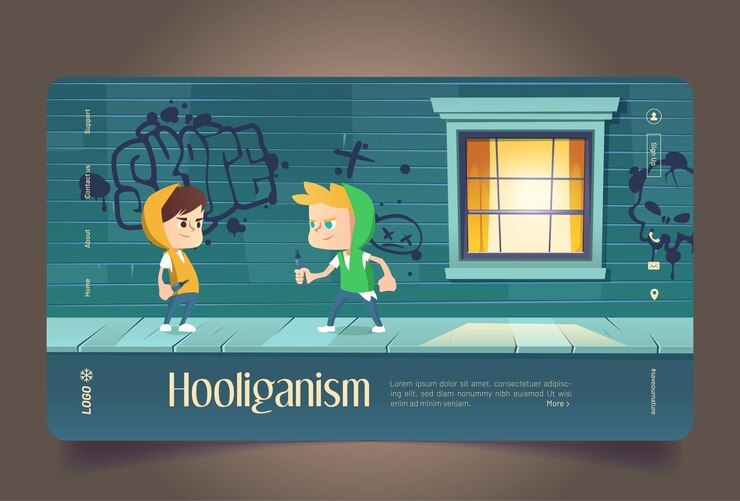 Free Vector hooliganism cartoon landing page, teens graffiti