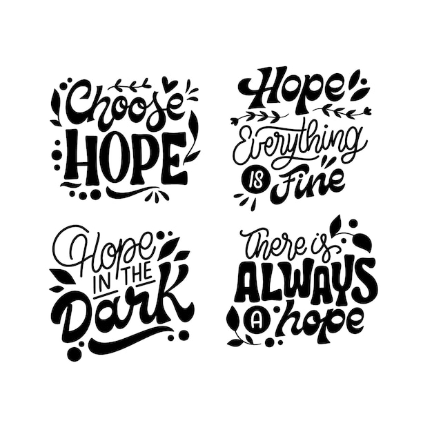 Free vector hope lettering sticker set