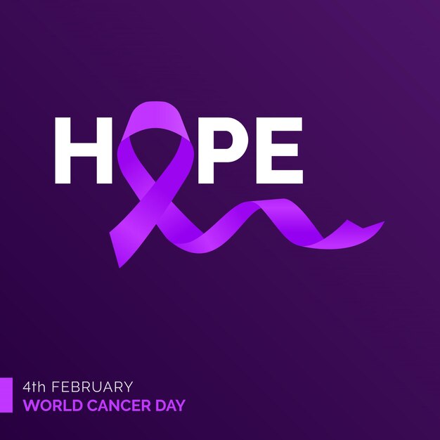 Free vector hope ribbon typography 4th february world cancer day