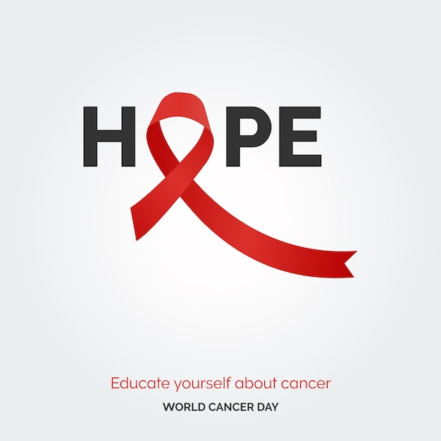 Free vector hope ribbon typography educate your self about cancer world cancer day